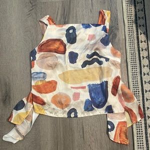 EUC Rainbow Boutique Small Satin Creme Navy Yellow Orange Strap Top